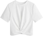 MakeMeChic Women's Summer Crop Top Solid Short Sleeve Twist Front Tee T-Shirt A-White L