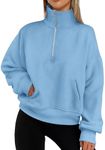 PRETTYGARDEN Women's Fall Fashion Half Zip Sweatshirts Long Sleeve Collared Cropped Pullover Tops Trendy Y2K Clothes (Blue,Medium)