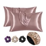 Atrube Women's 2 Satin Pillowcase 1 Satin Silk Bonnet for Hair with 3 Premium Scrunchies, Adjustable Silk Hair Cap with Ribbon for Sleeping, Curly Hair| Satin Pillow Cover for Hair and Skin