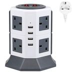 Extension Lead, PRITEK 8 Way Outlets Power Strip with 4 Smart USB Ports (5V/4.5A) 1000 Joules Surge Protector Charging Station with 6.5ft Extension Cord (White & Gray)