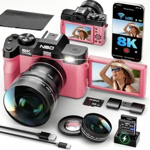 NBD 8K Digital Cameras for Photography with 180°Flip Screen, Dual-Lens