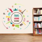 StickMe 'Travel Around The World - Inspirational - Motivational - Wall Sticker' -SM651 (Multi Colour, Vinyl - 110cm X 110 cm)