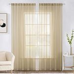 MIULEE Sheer Curtains Semi Sheer Window Voile Living Room Sheer Curtains 90 Inches Curtains Beige Sheer Drapes 2 Panels