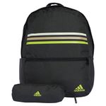 adidas Unisex Classic Horizontal 3-Stripes Backpack, BLACK/SOLAR SLIME, One size