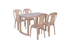 Petals Sultan Rectangular Plastic Dining Table 4 Seater | Fiber Dinning Room Set for Garden & Outdoor | 1 Dining Table with 4 Chairs | (Beige)