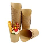 KINGZHUO 50 Pcs French Fries Holder 14oz Disposable Take-Out Party Baking Waffle Paper Popcorn Boxes Sandwich Kraft Paper Cups Holder French Fry Paper Holder Wedding Food Trays Paper Cones (Brown)