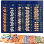 Coin Counter Sorter Money Tray - Blundle with 64 Coin Roll Wrappers – 6 Compartment Change Organizer and Holder -Blue Color- Ideal for Bank, Business or Home Use