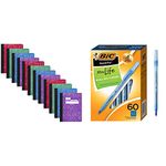 Mead Composition Book 12-Pack: 100 sheets, wide ruled, assorted colors (09918) + BIC Round Stic Xtra Life Ballpoint Pens, Medium Point (1.0mm), Blue, 60-Count Pack