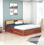 STRATA FURNITURE Sheesham Wood Queen Size Bed with Drawer Storage Solid Wood Double Bed Palang Wooden Bed for Bedroom Living Room Furniture (Honey Finish)