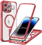 ESR for iPhone 14 Pro Max Case, Compatible with MagSafe, Full-Body Military-Grade Drop Proof Case for iPhone 14 Pro Max with Built-in 9H+ Tempered Glass Screen Protector, Clear Red