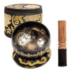 Tibetan Singing Bowl Set - 4" Easy To Play Authentic Handmade For Meditation Sound 7 Chakra Healing By HIMALAYAN BAZAAR (Black with Box, 4")