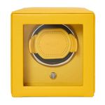 WOLF Cub 461192 - Automatic Watch Winder for 1 Watch with Glass Cover - Yellow Vegan Leather Finish, Chrome Finished Hardware and Yellow Grosgrain Faceplate - Patented Rotation Technology