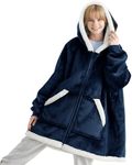 Bedsure Blanket Hoodie - Sherpa Wearable Blanket with Zipper as Gifts for Mom Women Girlfriend, Winter Cozy Blanket Jacket, Navy