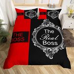 The Boss The Real Boss Gifts Bedding Set Black And Red Duvet Cover Grey Vintage Dressing Mirror Comforter Cover Double Size Couples Gifts For Husband And Wife Gifts For Women