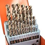 KENDO 29PCS Cobalt Drill Bit Set (1/16''-1/2''), M35 High Speed Steel,Twist Jobber Length for Hardened Metal, Stainless Steel, Cast Iron, Wood and Plastics, with Metal Index Storage Box