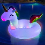 Float Joy Unicorn Pool Floaties for Kids & Adults with Solar Lighting Inflatable Unicorn Ring Pool Floats Pool Toys for Beach Pool Party