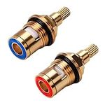 Replacement Brass Ceramic Stem Disc Cartridge Faucet Valve Quarter Turn 1/2" for Bathroom Kitchen Tap (1 Pair Hot & Cold)