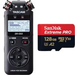 Tascam DR-05X portable audio recorder, usb2.0 & SanDisk 128GB Extreme PRO microSDXC card + SD adapter + RescuePro Deluxe, up to 200 MB/s