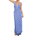 Betrodi Women Y2k Floral V Neck Maxi Dress Sleeveless Patchwork Going Out Long Dress Backless Flowy Beach Sundress(DD4-Blue Grid,XL)