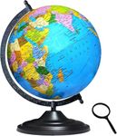 LAPRUN SAVY Globe 12 Inch=30.48 cm with 50 mm Magnifier, Black Arc and Base, Laminated Multicolor Map, Blue Ocean for Kids School Home Office Table Décor Rotating, Political, Geography World Globe