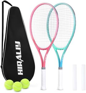 HIRALIY 27" Tennis Rackets Set for Adults, 2 Player Pre-Strung Tennis Racquets, 2 Overgrip Tapes,3 Balls, and 1 Carrying Bag, Outdoor Recreational Sport for Beginner (Pink/Green)