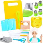 PELOSTA 18 Piece Play Kitchen Toys for Kids,Montessori Kitchen Tools for Toddlers Real Cooking,Kids Safe Knife,Gloves,Cutting Board,Scissors for Pretend Play,Birthday Gifts for Girls & Boys Age 3-8c