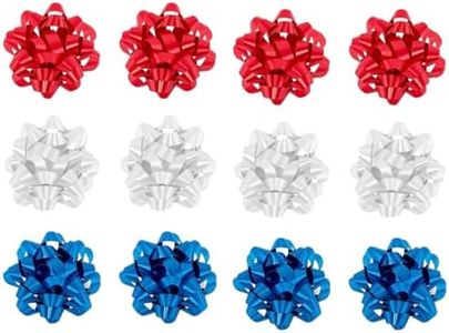 PMU Decorativ Confetti Gift Bows Large 4-1/4 Inch Patriotic Assortment (Red, White and Blue) (12Pkg) Pkg/1