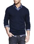 COOFANDY Men V Neck Dress Sweater Fashion Knit Slim Fit Long Sleeve Pullover Top (CA/US, Alpha, Medium, Regular, Regular, Blue)