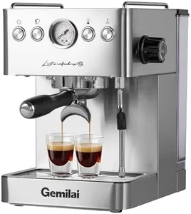 Gemilai Espresso Machine, Espresso Maker with Milk Frother Steam Wand, Professional Coffee Maker with Steam Wand for Latte, Mocha, Cappuccino, 1.8QT Removable Water Tank, Stainless Steel, G3005H