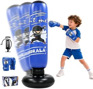 RORALA Inflatable Punching Bag for Kids with Boxing Gloves and Manual Air Pump, 66 Inch Children's Boxing Bag Set for Boys and Girls Gift Aged 3 to 12 to Practice Karate, Taekwondo