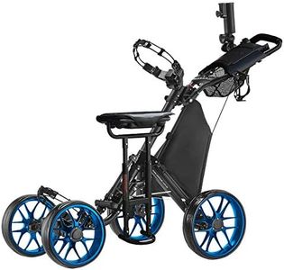 CaddyTek CaddyCruiser ONE Pro One-Click Folding 4-Wheel Golf Push Cart + Removable Seat - 1 Year Australian Warranty (Blue)