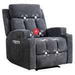 CANMOV Recliner Chair with Massage and Heat, Manual Overstuffed Fabric Recliner with Cup Holders & Side Pockets, Comfy Oversized Reclining Chair for Living Room, Fauteuil Inclinable, Dark Grey