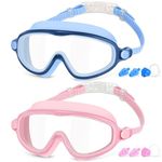 COOLOO Kids Swimming Goggles, 2 Pack Kids Swim Goggles Junior Children Girls Boys Age 3-16, Anti-Fog, Waterproof, UV Protection Lenses, Crystal Clear Wide Vision