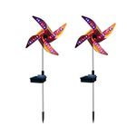 2pcs30" Solar Wind Spinner Garden Stake Pinwheels Easy Spinning Kinetic Wind Spinner Metal Stake with 8 Lighting Modes 4 Color Changing Garden Wind Catcher for Garden Lawn Decor