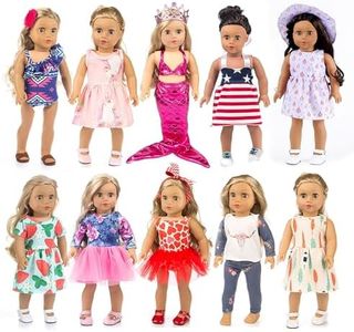 ZITA ELEMENT 10 Sets 18 inch Doll Clothes and Accessories for American 18 inch Girl Doll, Dresses, T-Shirts, Pants, Swimsuit, Jumpsuit, Hair Bands and Hair Clips for 18 Inch Girl Doll