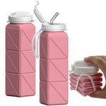 BEAUTAIL Collapsible Water Bottle with Straw, Silicone Foldable Portable Water Bottles 610ml Lightweight Reusable Leakproof for Travel Camping Hiking Cycling Yoga Sports, 1 Pack (Pink)