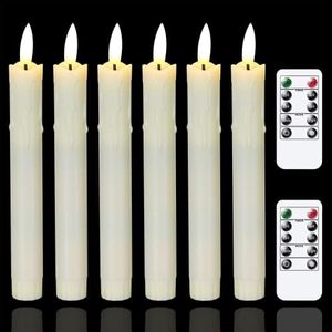 Mavandes Flameless Flickering Taper Candles Two Remote, 7.5 Inch Ivory Battery Operated LED Window Candles Timer,Set of 6 Plastic Dripping-Wax Effect Flameless Candlesticks(0.86” Dia,Warm Fire)