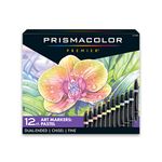 Prismacolor Premier Dual-Ended Art Markers, Chisel and Fine Tips, Pastel Colors, 12 Count Set, Ideal for Adult Coloring Books