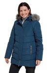 Mountain Warehouse Isla II Womens Down Jacket - Water Resistant Winter Coat with Faux Fur Trim Hood, Zipped Pockets, Thermal Tested -35 °C - For Winter & Outdoors Blue Women's Size 16