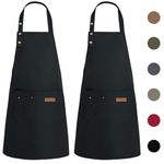 WENYA 2 Pack Kitchen Apron for Women, Unisex Adjustable Cooking Apron with Pockets, Canvas Waterproof Apron for Home Kitchen, Restaurant, Coffee House (Black)