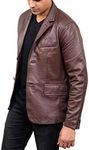 Jild Lambskin Leather Jacket Men Casual Coat – Notched Collar Classic Bond’s Style Ultimate Leather Blazer for Men (NC-Brn-4XL)