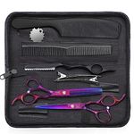 JASON Hair Cutting Scissors Set - Professional 10 PCS Haircut Scissors kit, Thinning Blender Scissors, Straight Shears with 30 Teeth for Men Women Home Salon Barber (6.7", Purple)