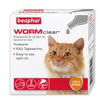 Beaphar | WORMclear(r) Spot-On for Cats | Kills Tapeworms | Vet Strength Treatment | Easy To Use | Suitable for Cats & Kittens Weighing More than 1kg | 2 Pipettes