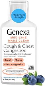 Genexa Liquid Cough & Chest Congestion Medicine for Adults | Multi-Symptom Maximum Strength Relief Cough Syrup | Cough Suppressant & Expectorant | Delicious Organic Blueberry Flavor | 6 Fluid Ounces