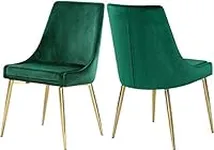 Meridian Furniture Karina Collection Modern | Contemporary Velvet Upholstered Dining Chair with Sturdy Metal Legs, Set of 2, 19.5" W x 21.5" D x 33.5" H, Green