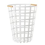 INDIAN DECOR Metal Laundry Basket/Laundry Bin (White, Standard Size)
