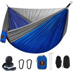 Camping Hammock, Portable Hammocks with Mosquito Net,Lightweight Nylon Parachute Hammock with 10ft Tree Straps,Camping Gear Must Haves for Travel,Hiking,Backpacking,Beach,Patio-Blue&Grey