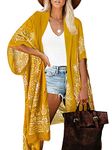 Breezy Lane Kimonos for Women Swimsuit Coverups Beach Cover Up Swimwear Cardigan Summer, A Mustard Print, One Size