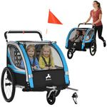 Aosom Baby Bike Trailer for Kids 2 Seater, 3-in-1 Walk/Jog/Ride High-Visibility Bike Stroller for Toddler Wagon, Weather-Strong Double Bicycle Trailer Accessory for Kids, Blue