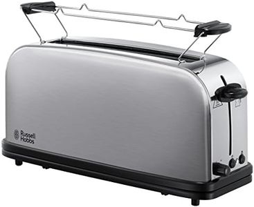 Russell Hobbs Toaster [Long Slot for 2 Slices / 1 Wide Slice of Bread] Adventure Stainless Steel (Extra Wide Toast Slot, Includes Bun Attachment, 6 Browning Levels + Defrost Function, 1000W) 21396-56